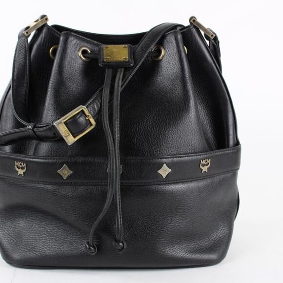 MCM Handbags - MCM Black Leather Drawstring Bucket Hobo 8mcm1228
